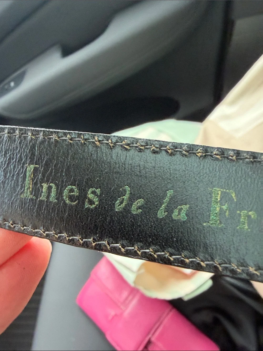 Vintage Ines de la Fressange ~Black Leather Belt with Golden Oak Leaf Buckle